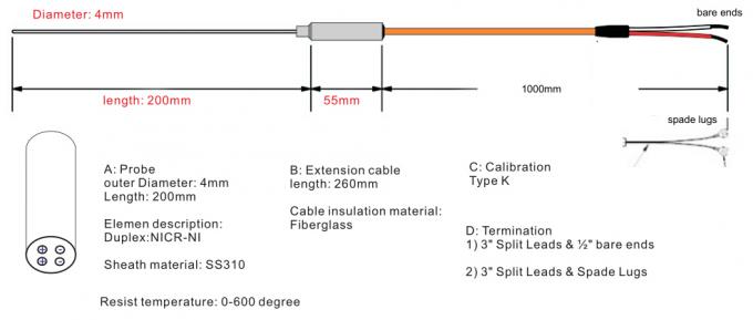 6Mm Kabel SS316/310/Inconel 600 van het Diameter de Mineraal Geïsoleerde Thermokoppel